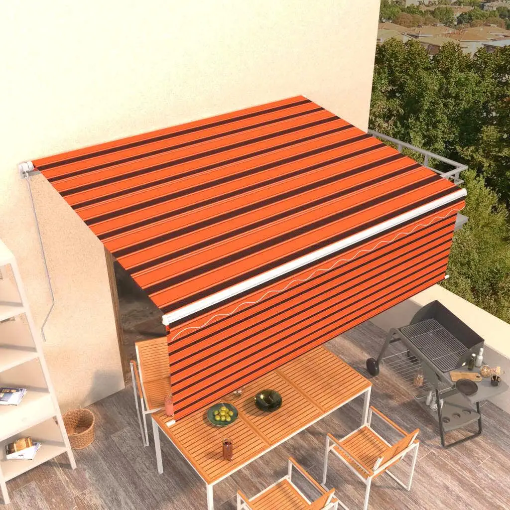Auvent manuel rétractable avec abat-jour 4,5 x 3 m auvent de protection solaire extérieur marron orange