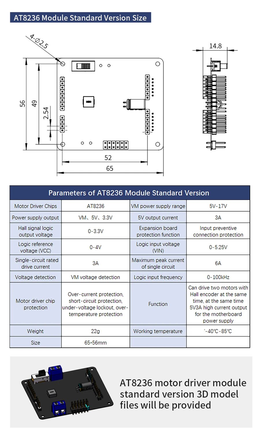 Yahboom H-Brücke Dual Motor Drive Board Elektronikmodul mit AT8236 Chip Unterstützung 5-12V Spannung TB6612FNG Modul für Roboterauto – Detail 4