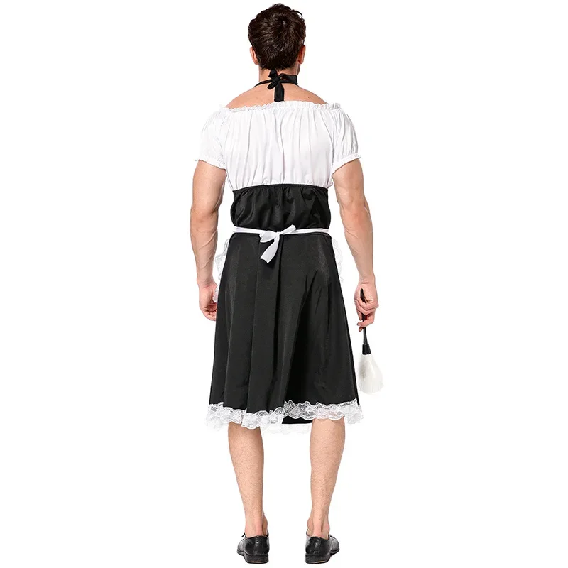 Französisch Gothic Maid für Männer sexy Schlinge schwarz weiß Lolita Kleid setzt Uniform Butler Halloween Cosplay Kostüm Kellner Bühnen tuch