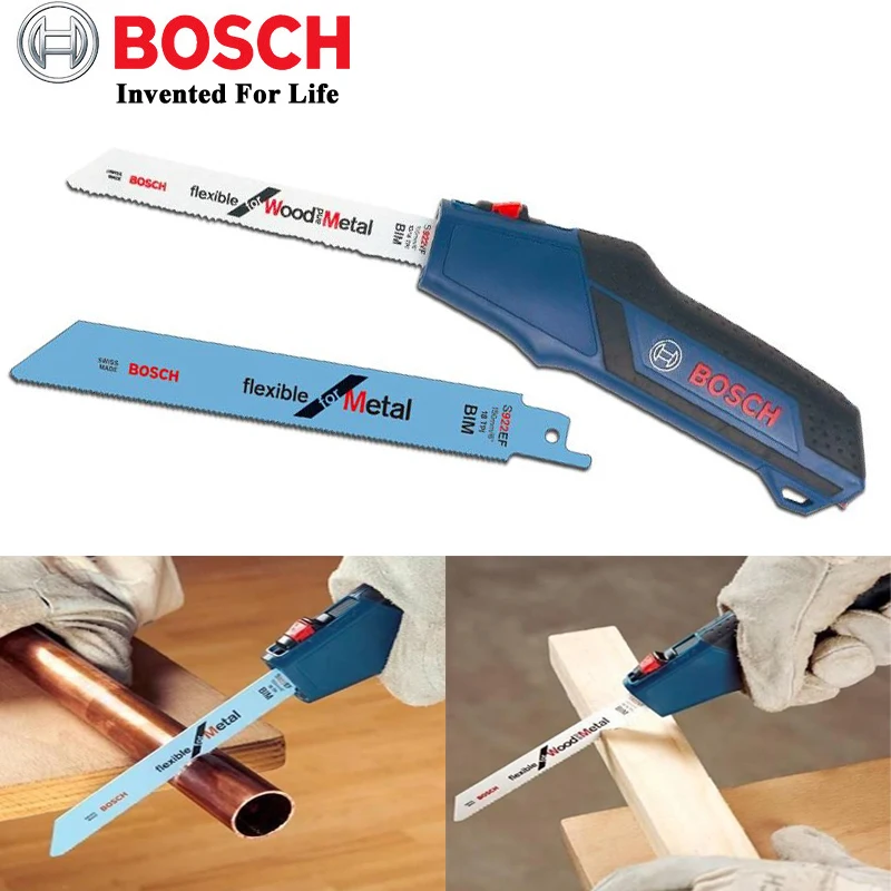 Bosch 2608000495 Hand Saw Tool Reciprocating Pocket Saw Handle with S922EF S922VF Blades For Cutting Wood Metal Plastic Pipe