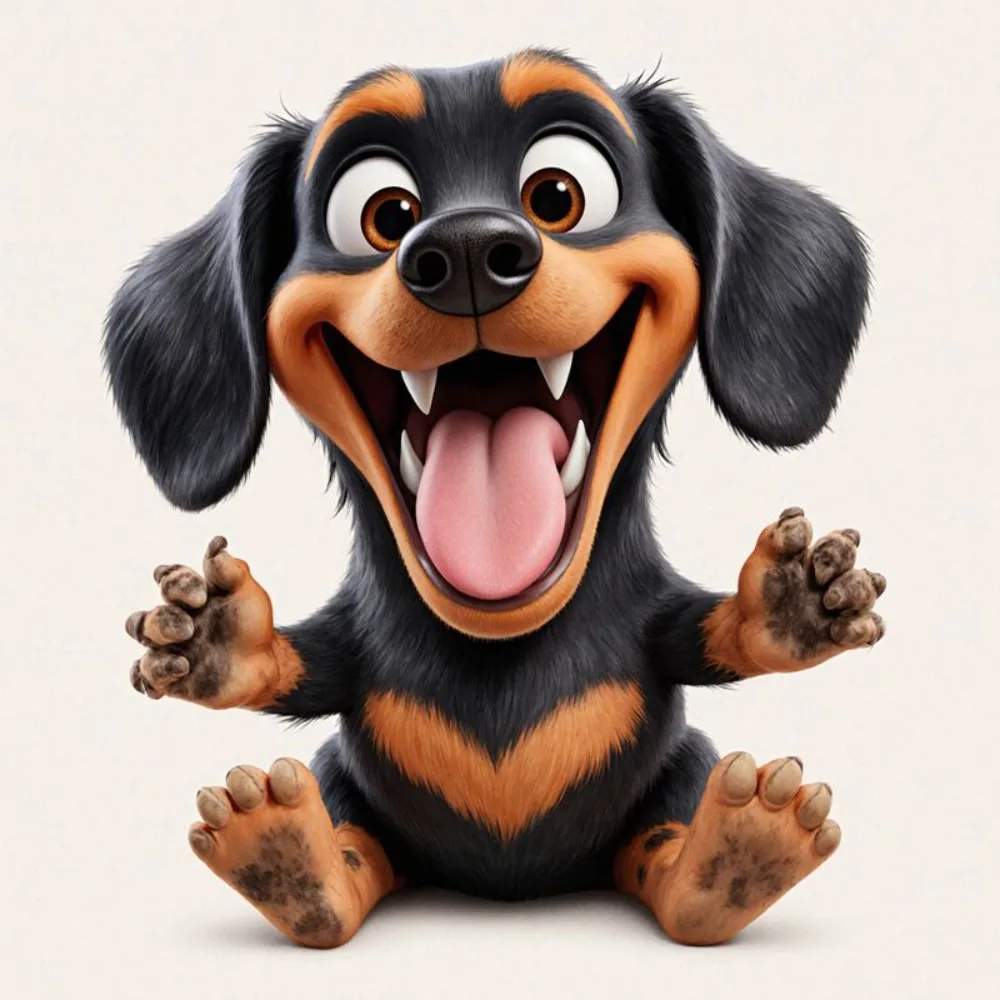 

Animated Cartoon Dog Car Stickers Black Orange/Brown Fur Big Eyes Wide Mouth Showing Teeth/Tongue Drooping Dark Gray/Black