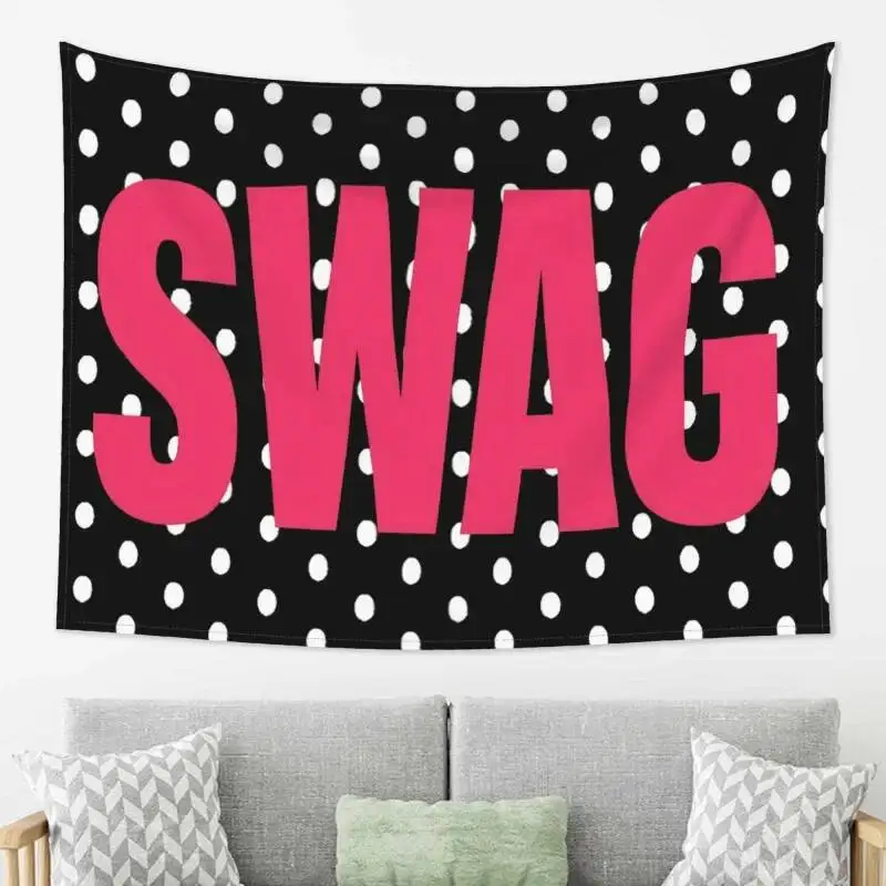 VIKAMA Polka Dot SWAG Tapestry Bold Pink Letter Hanging For Bedroom Dorm Room Aesthetic Decor Trendy Wall Blanket