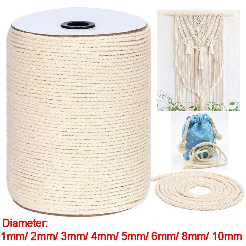 Macrame Cord 2/6/8mm Natural Cotton Macrame Rope 3Strands Twisted Macrame Cord String for Crafts Wall Hanging Gift Wedding Decor