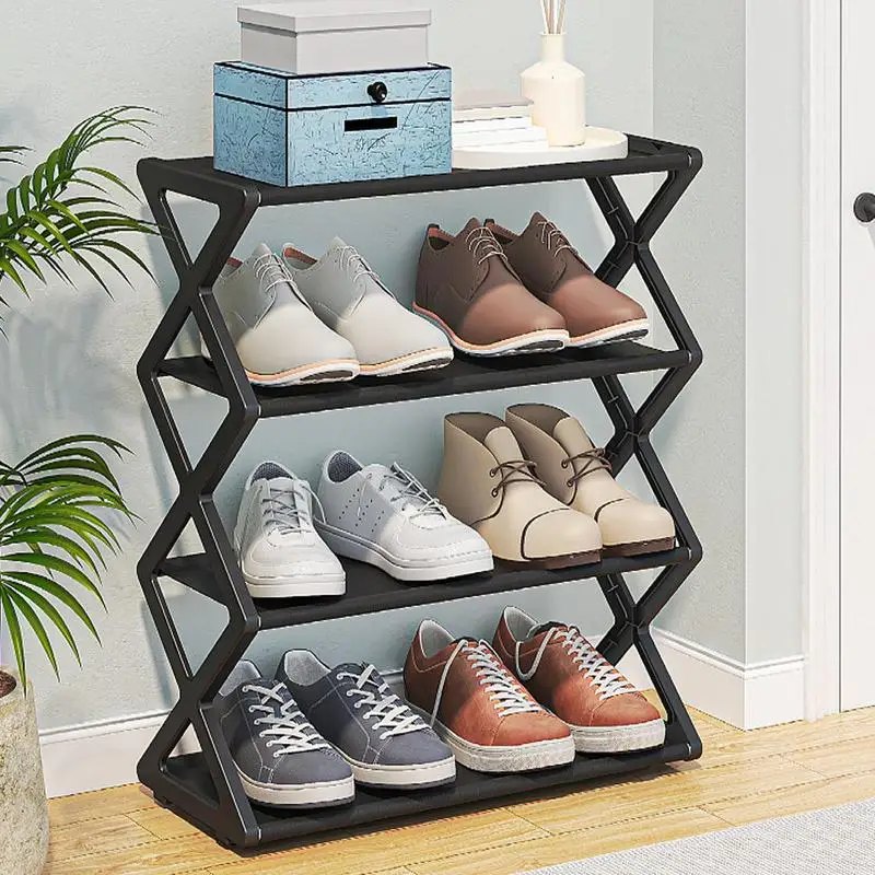 

4 Layer Storage Stainless Steel Assembled Shoe Rack Save Space Slippers High Heels Home Dormitory Foldable organizer