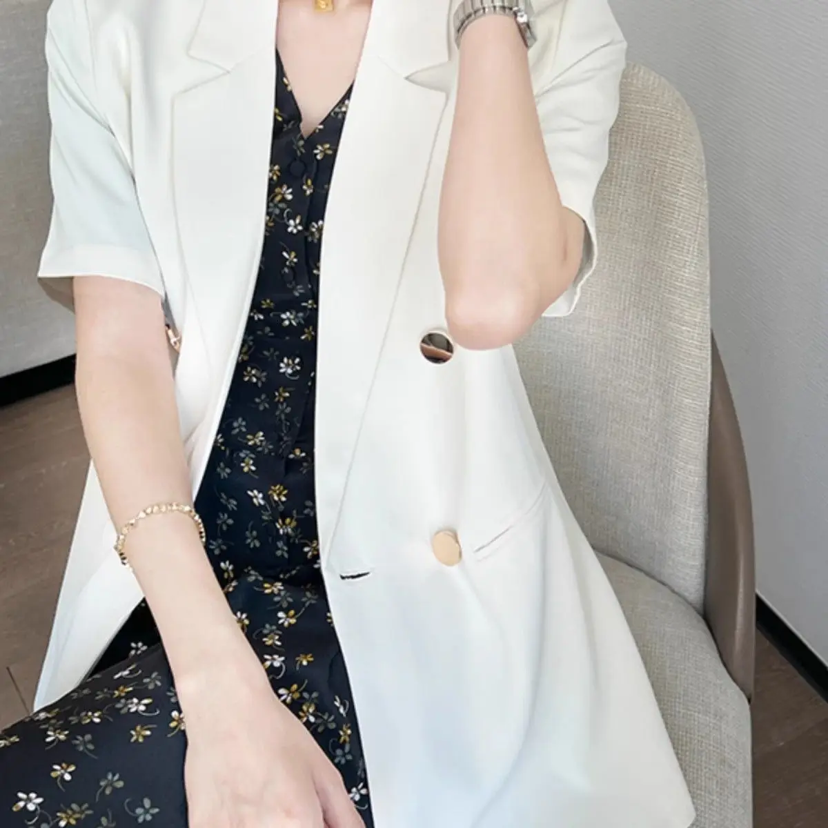 

Blazers Female Summer Women'S Suit Personalized Geometric Elegant Prom Girls Tie-Waist Two-Layer Beach Bar Wear-Resistant