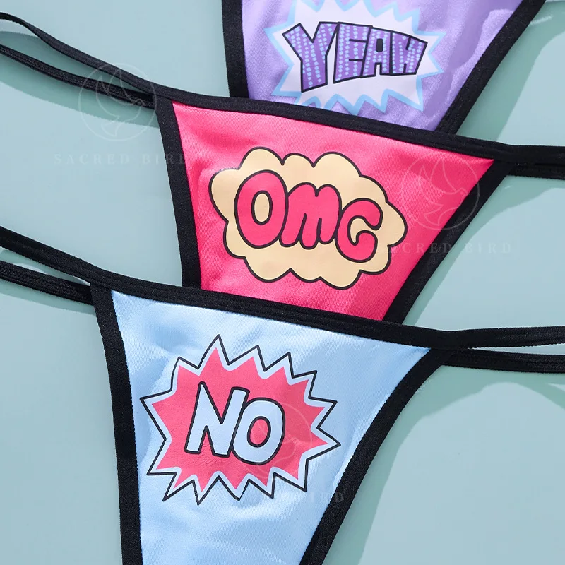 Criativo dos desenhos animados impresso calcinha feminina g-string t-calças roupa interior esportiva t-back plus size cuecas de cintura baixa ropa interior femenina