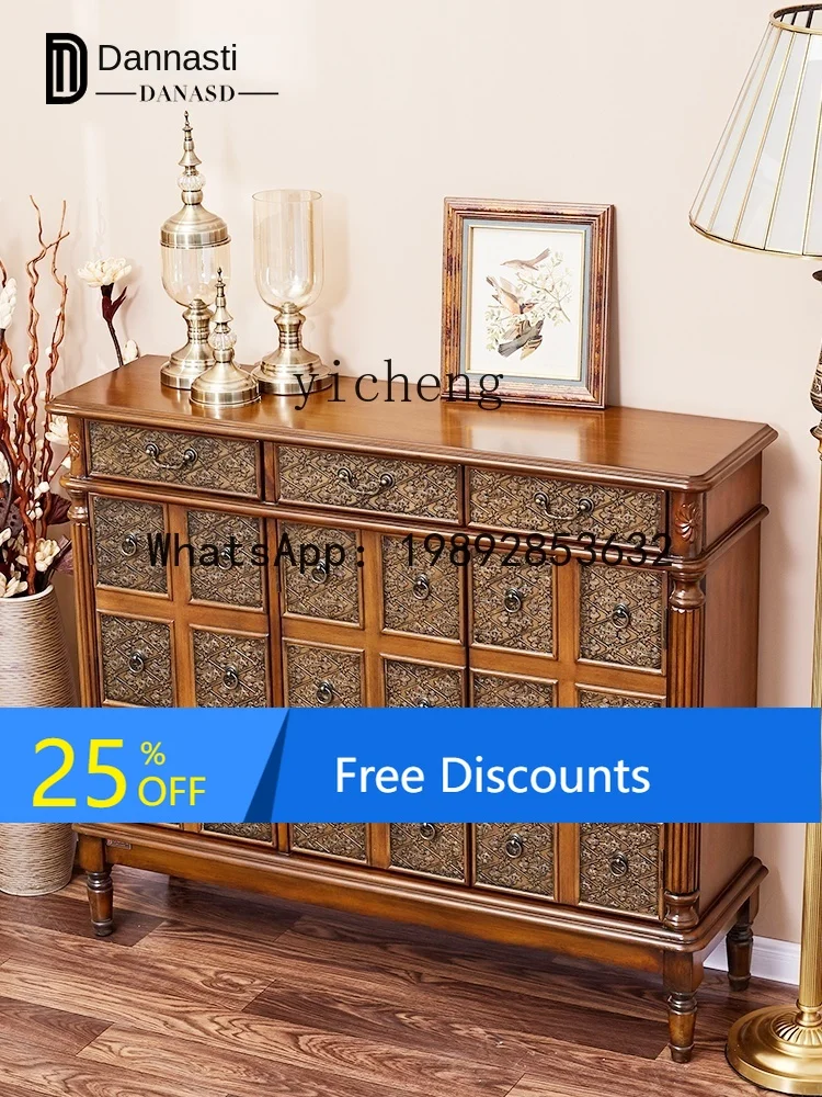 

Retro Shoe Cabinet Living Room Large Capacity Solid Wood Painted Hallway Storage Cabinet