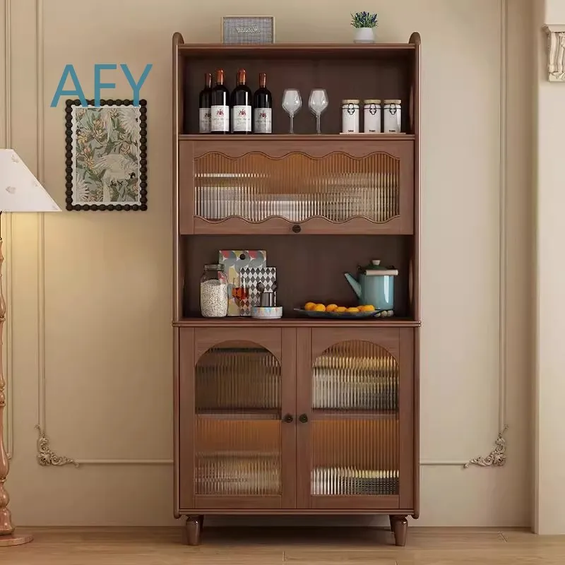Medieval Style All-Solid Wood Wall Mounted High Side Cabinet for Dining Room for Wine Storage for Tea Serving for Household