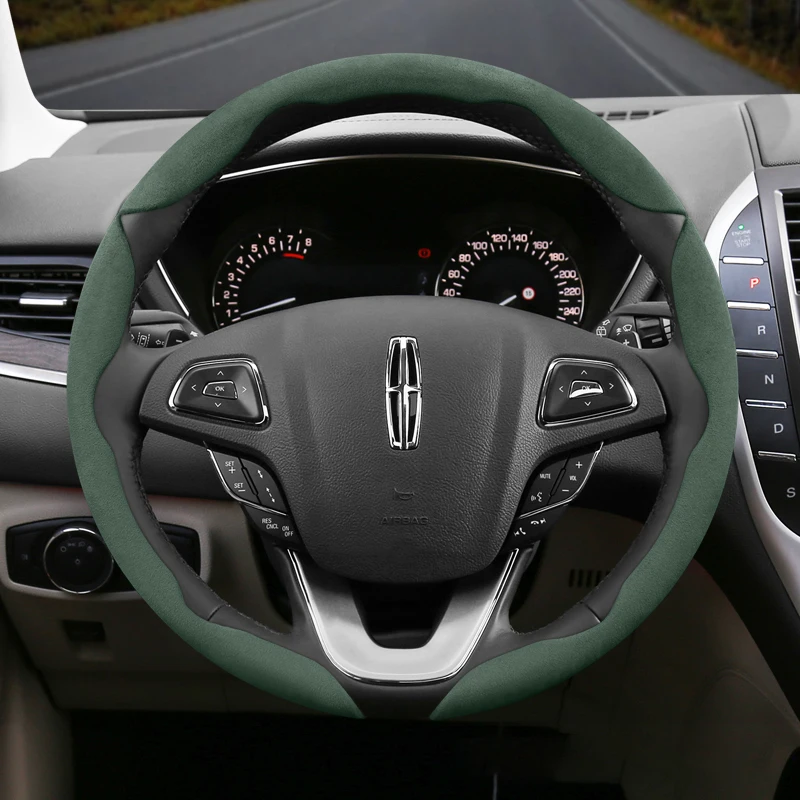 Adecuado para Lincoln hebilla antideslizante cubierta de volante de gamuza segmentada adecuada para Mkc Mkz Mkx Continental Navigator Mkt Mark Viii Town Car Aviator Zephyr Mks Suv Ls 06 Z Accesorios