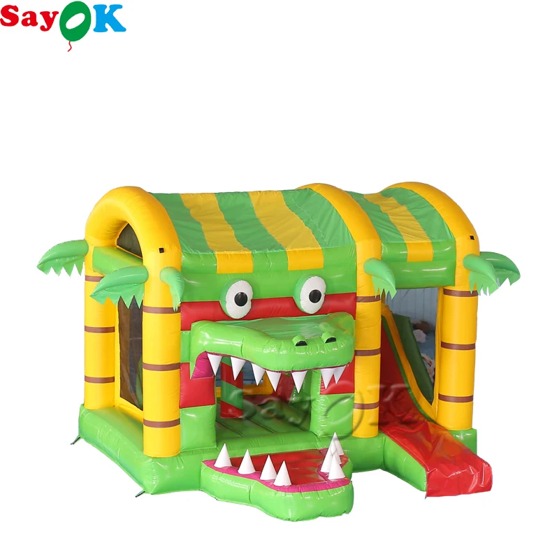 SAYOK 4.6m PVC Inflatable Crocodile Bouncer Slide Inflatable Jumping House with Climbing Area for Party Event Sea Shipping