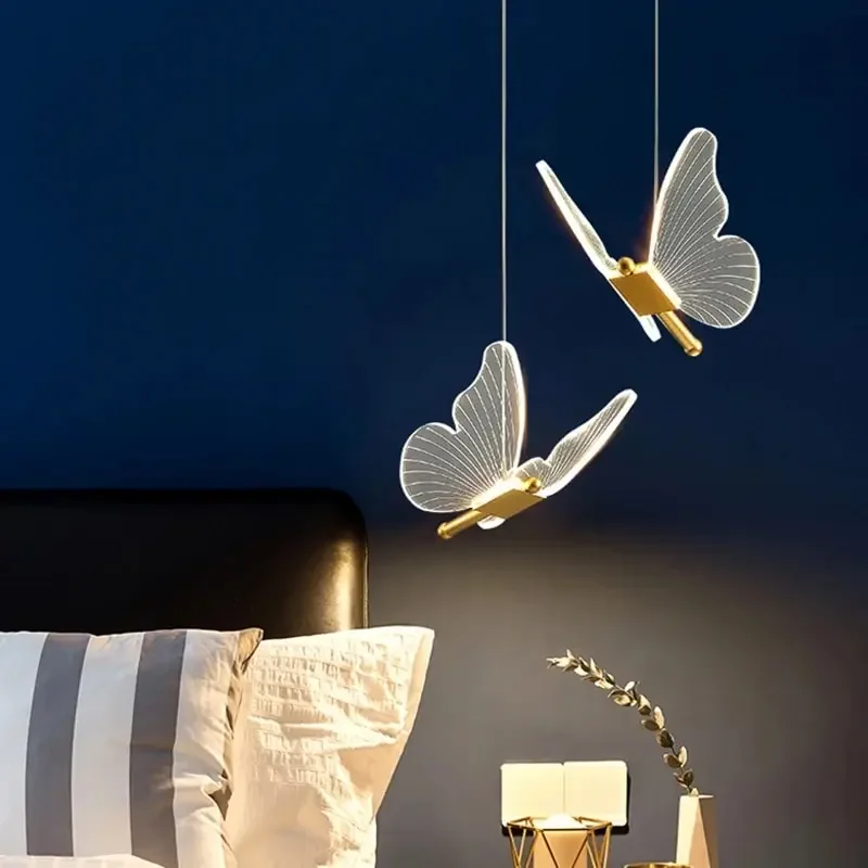 

Nice Nordic Butterfly Led Pendant Lamp Bedside Staircase Bedroom Hanging Lamps For Ceiling Art Indoor Lighting Light Fixture