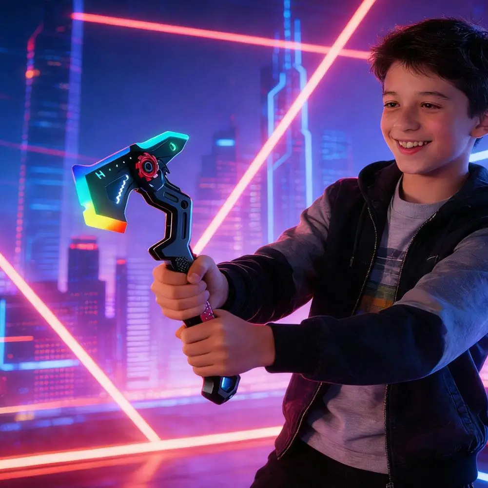 Transformable Light Up Laser Axe Sword Toy With Colorful LED & Spray Mist Cosplay Prop For Kids For Boys Best Birthday Gift