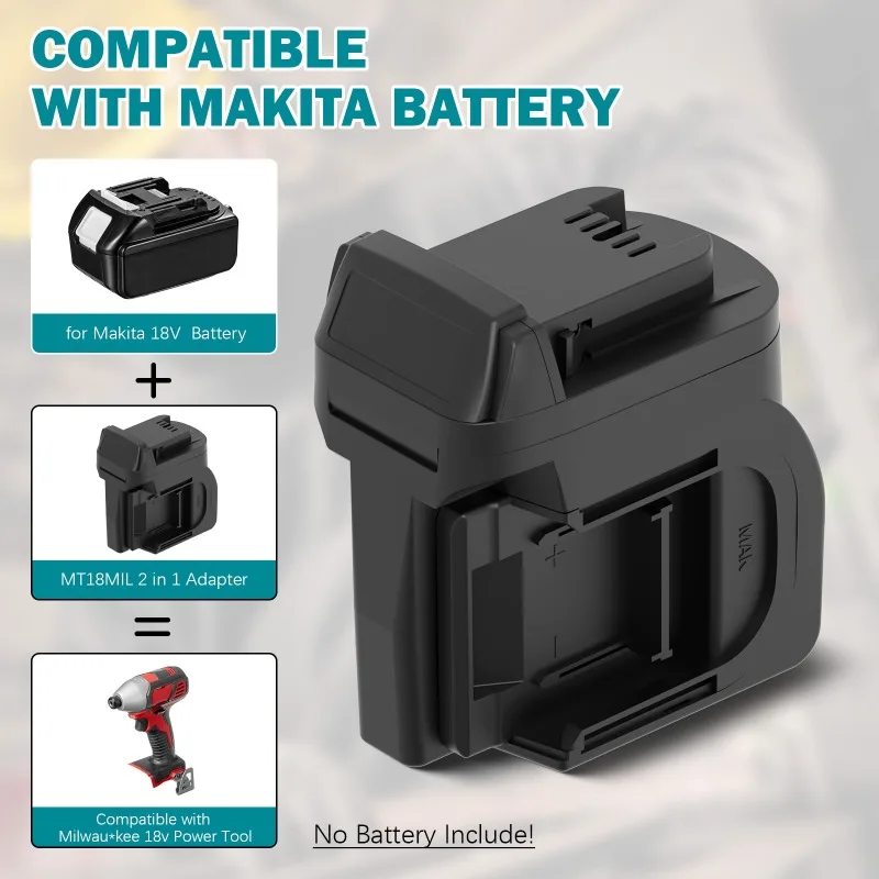 

ALASICKA 2 in 1 MT18M Battery Adapter for Makita 18V Li-ion Battery Convert To Work for Milwaukee 18V Red Cordless Power Tools