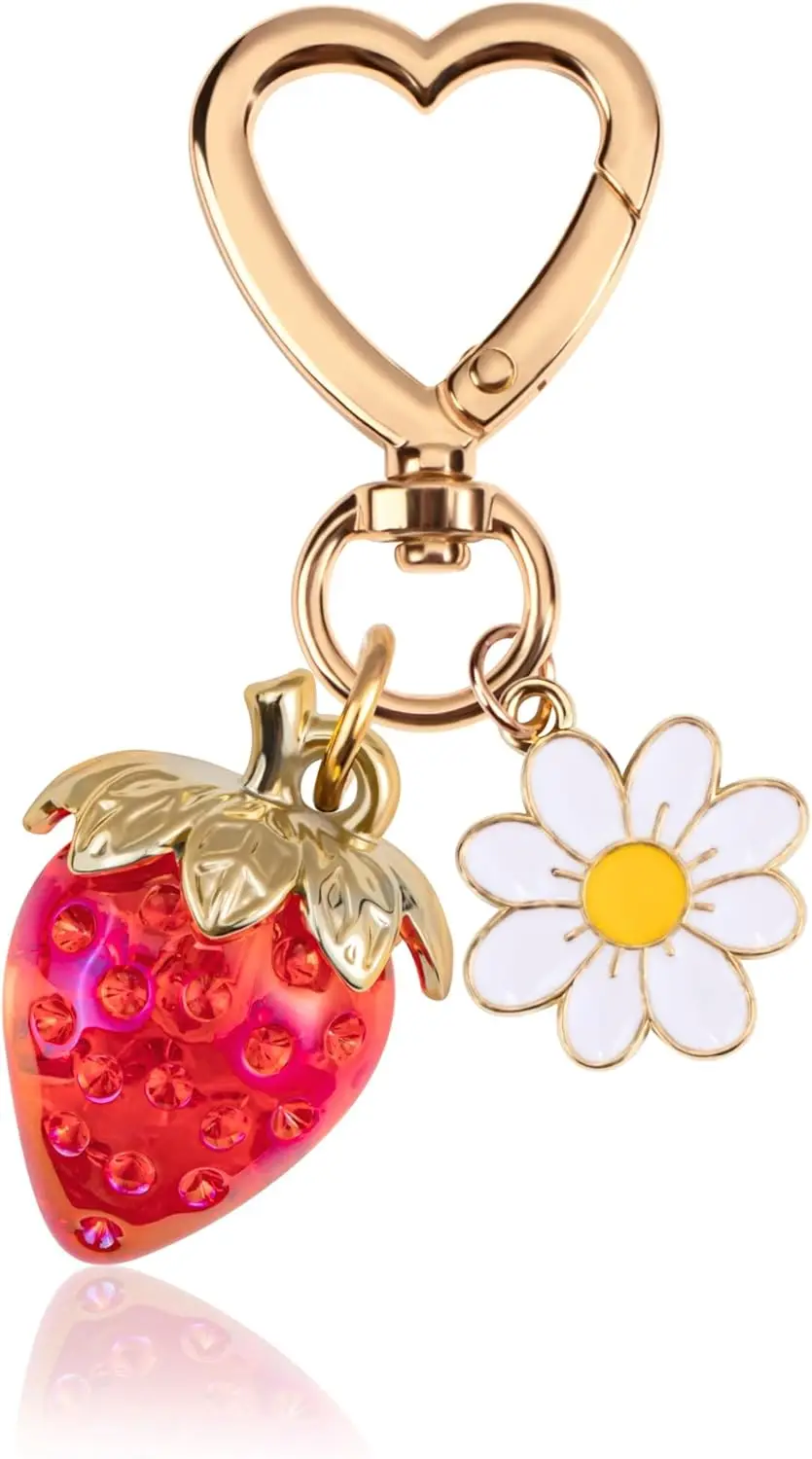 

Cute Strawberry Keychain,Bag Charms,Kawaii Heart Flower Daisy Key chains Accessories Decor for Women Girls Purse