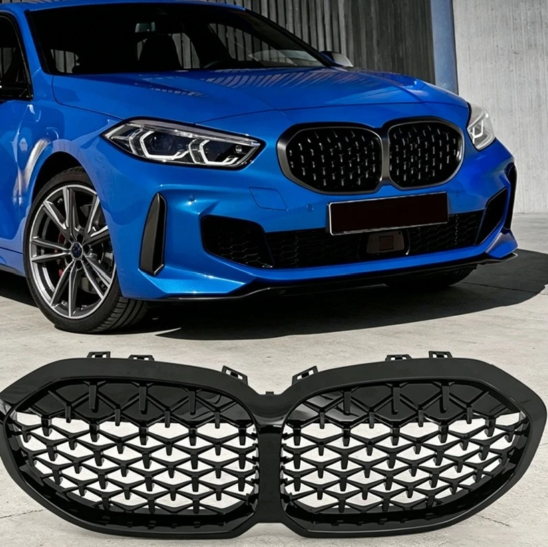 

Diamond Honeycomb Kidney Grille For BMW 1 Series F40 Per-LCI 2019-2021 Gloss Black Silver No Light Front Grill Car Mod Accessory