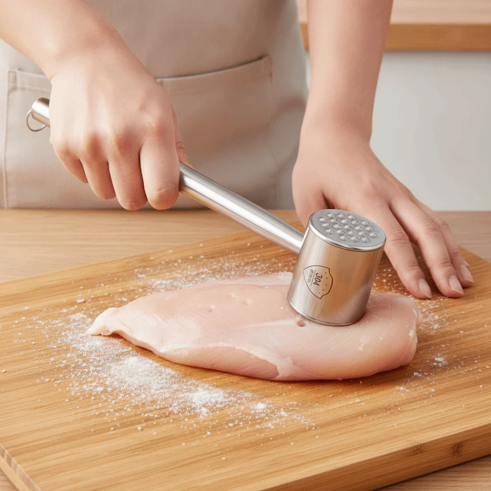 Stainless Steel Dual-head Use Meat Tenderizer Rust-proof Hanging Meat Knocker Professional Corrosion-resistant Meat Mallet Chef