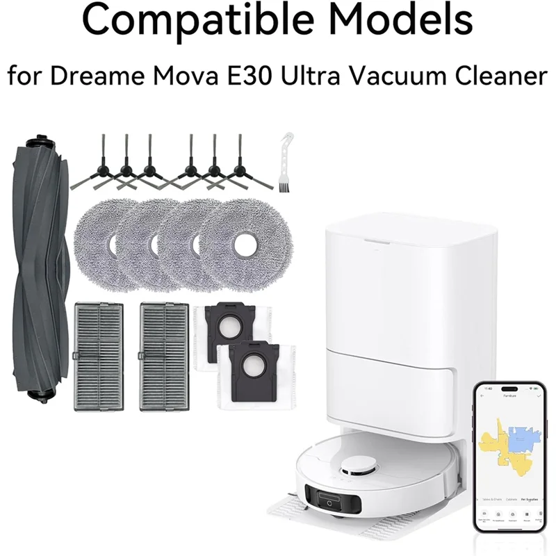 

ABGE-Replacement Parts For Dreame Mova E30 Ultra Robot Vacuum Cleaner Main Side Brush Hepa Filter Mop Cloth Dust Bags