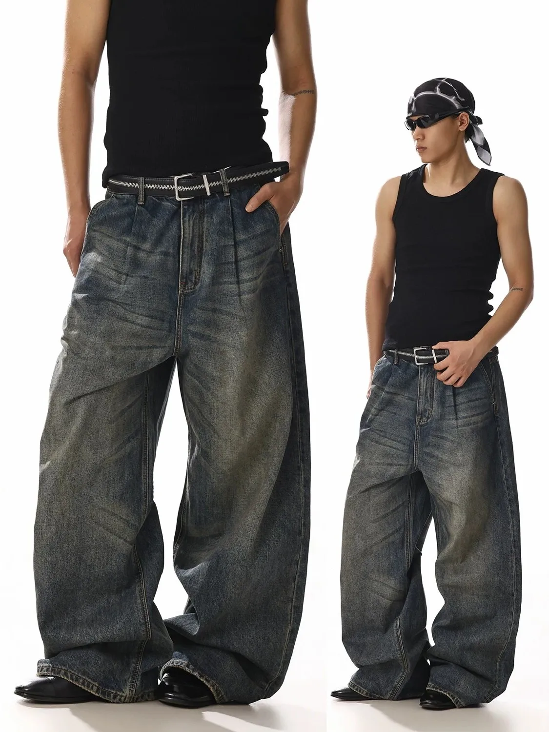 Calças Jeans Largas e Soltas para Homens e Mulheres, Estilo Vintage, Confortáveis, em Denim, Cintura Média, Com Zíper, Não En...