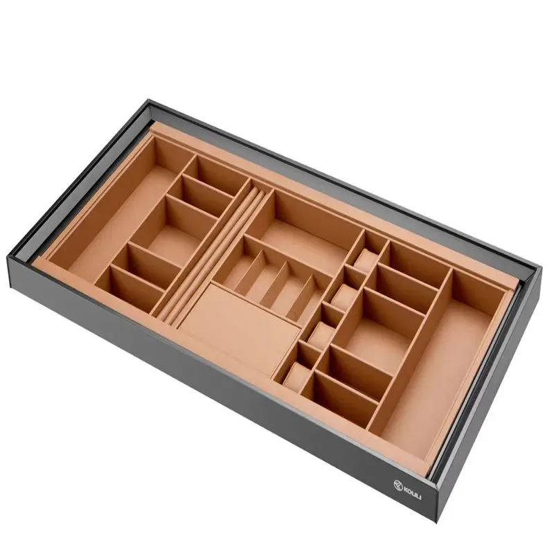 رف السراويل، إطار تلسكوبي قابل للسحب، خزانة الملابس، سلة سحب منزلية، رف السراويل من نوع الدرج، مجوهرات جلدية مثبتة على الجانب #5