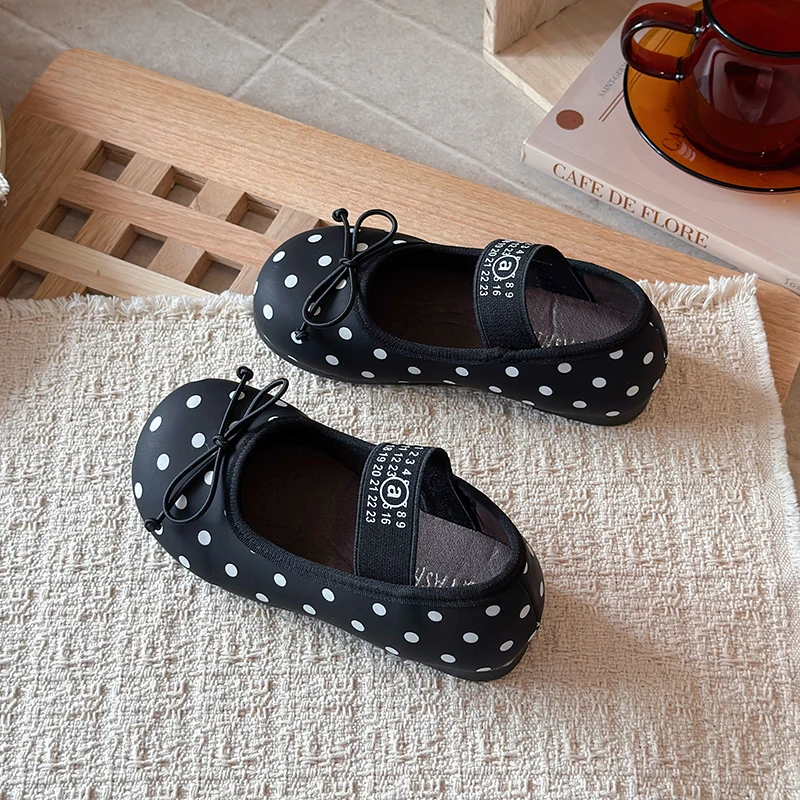 Frühling Herbst Kleinkind Mädchen Schwarze Polka Dot Mary Jane Schuhe mit Schleife und Elastikband Rutschfest für Alltag Schule Outdoor Freizeitkleidung – Detail 6