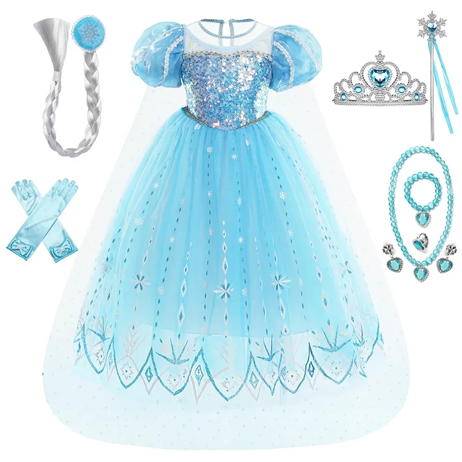 Disney Frozen 2 Princess Dress Girls Party Cosplay Elsa Sequin Costume Ball Gown Carnival Birthday Snow Queen Princess Costumes