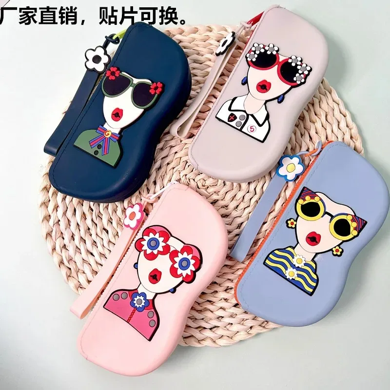 Cool Girl Silicone Glasses Cases Waterproof and Anti Loss Portable Y2k Glasses Storage Bag Can Be Hung Anti Lost Glasses Case image 4