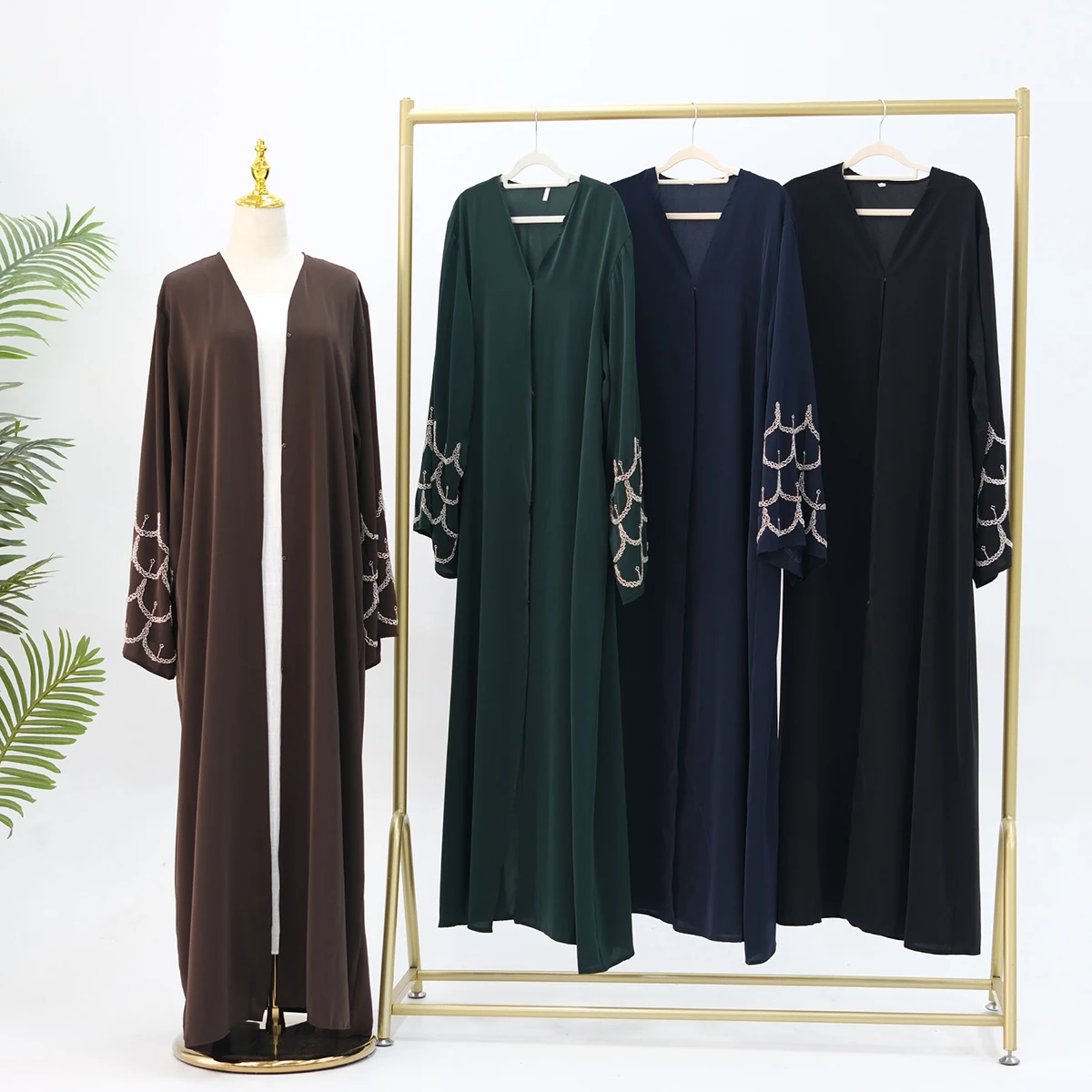 Luxury Abaya 2025 Solid Color Nida Modest Abaya Women Muslim Dress Islamic Clothing Beads Sleeves Dubai Dresses Women Muslim
