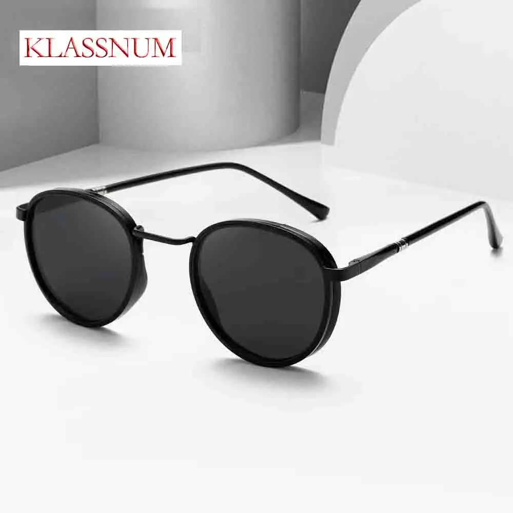 

KLASSNUM Retro Polarized TR Metal Round Sunglasses Men Steampunk Frame Sun Glasses Women Driving Fishing Party Eyewear UV400