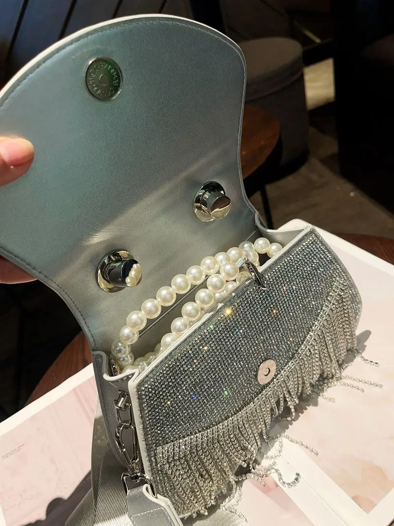 Вечерняя сумка с блестящими стразами и бриллиантами, роскошная блестящая женская сумка с кисточками, кошелек-клатч для свадебной вечеринки, сумка через плечо