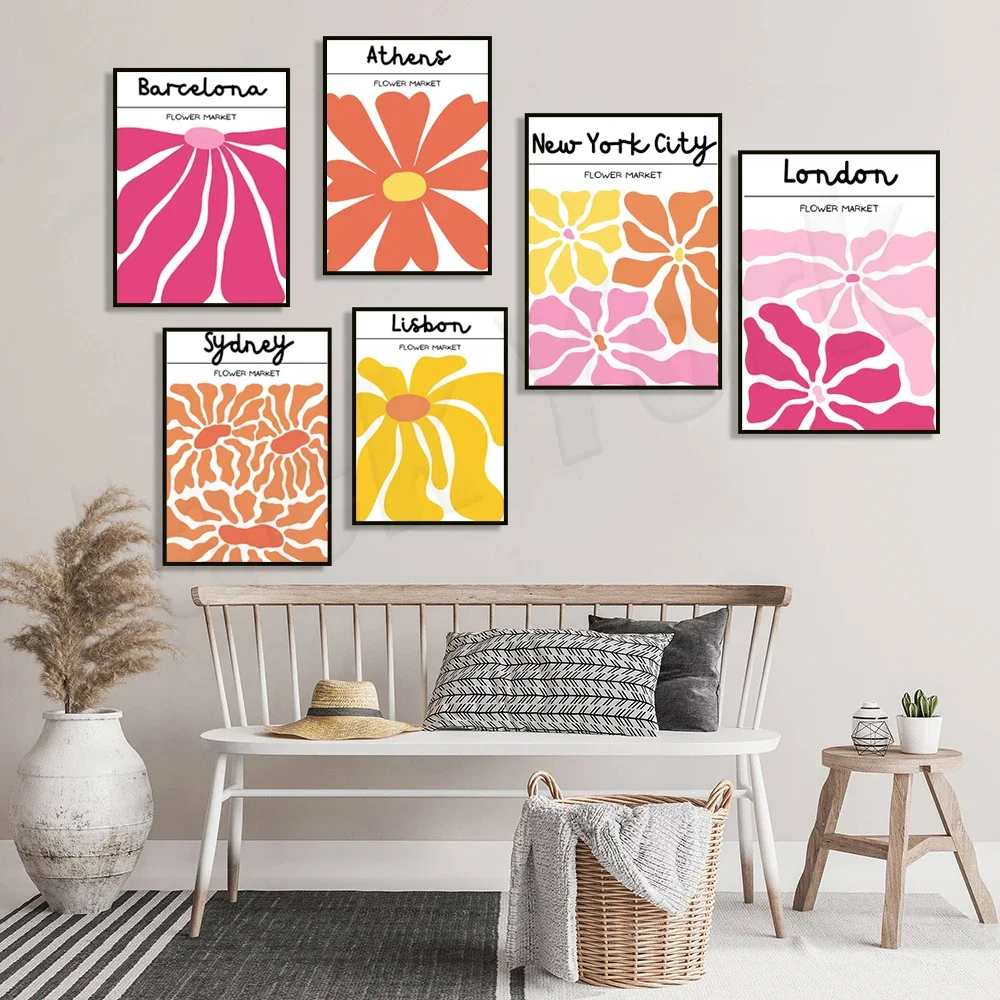 Flower Market Posters, New York, London, Sydney, Lisbon, Barcelona, Athens Art Flower Prints, Flower Arrangements, Plant Wall Ar