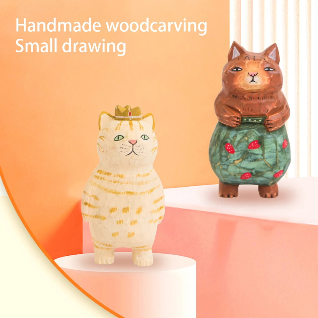 

Wood Kitten Ornaments Hand Engraving Wooden Cat Cats Dolls Children Pine