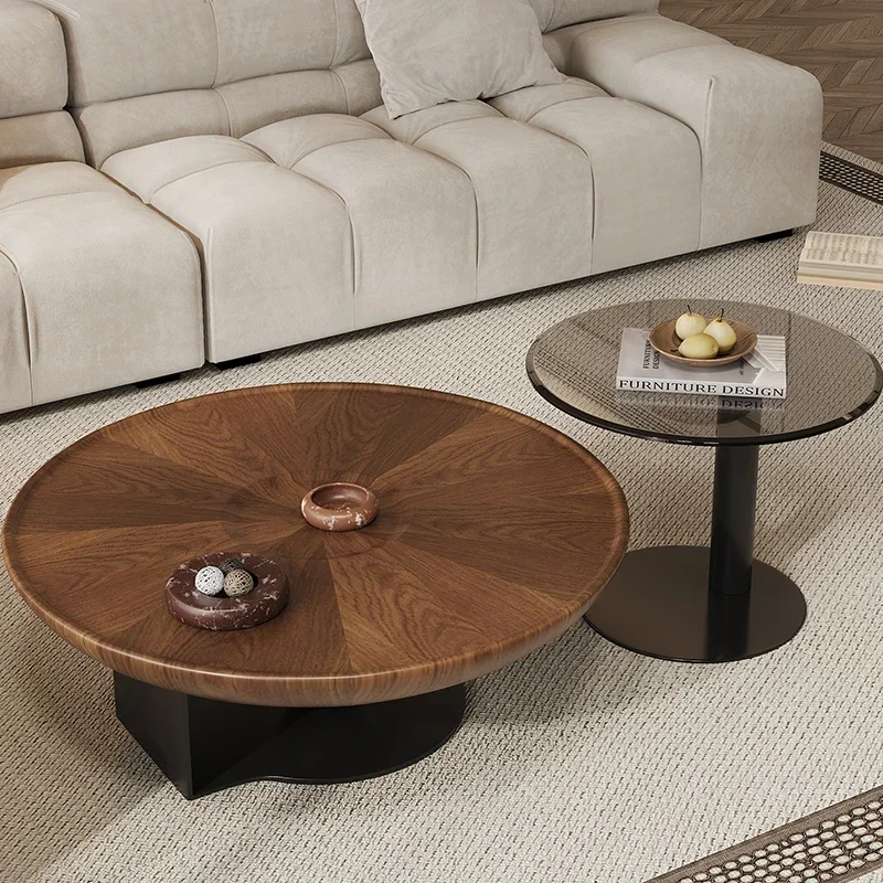 Tea Table Coffee French Antique Circular Living Room Household Table Minimalist Light Luxury High Solid Wood Small Furniture