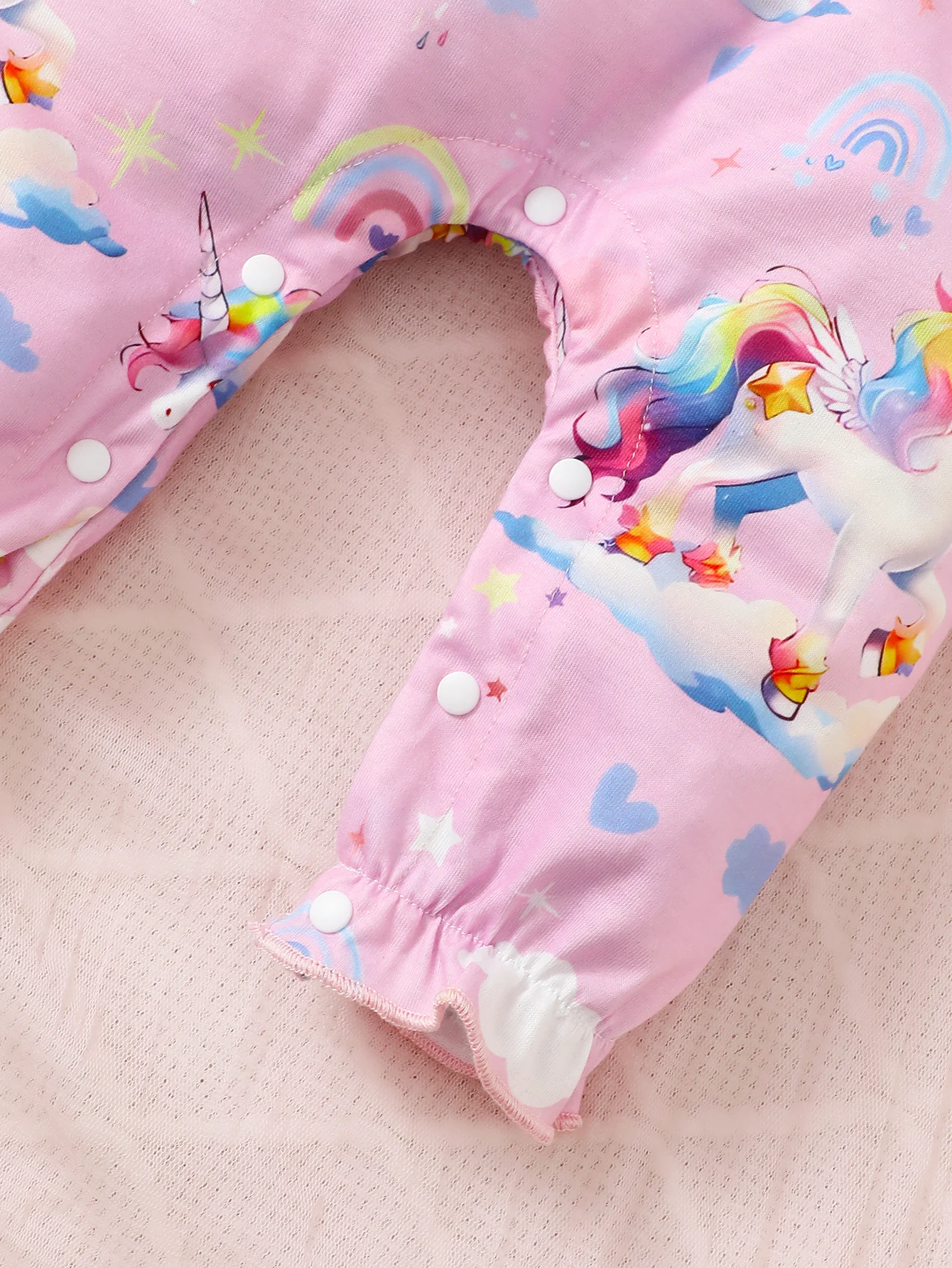 Newborn Bodysuit Pit stripe Long sleeved Cartoon unicorn print Autumn Bodysuit+Headband Suitable for Baby Girls Aged 0-18 Months