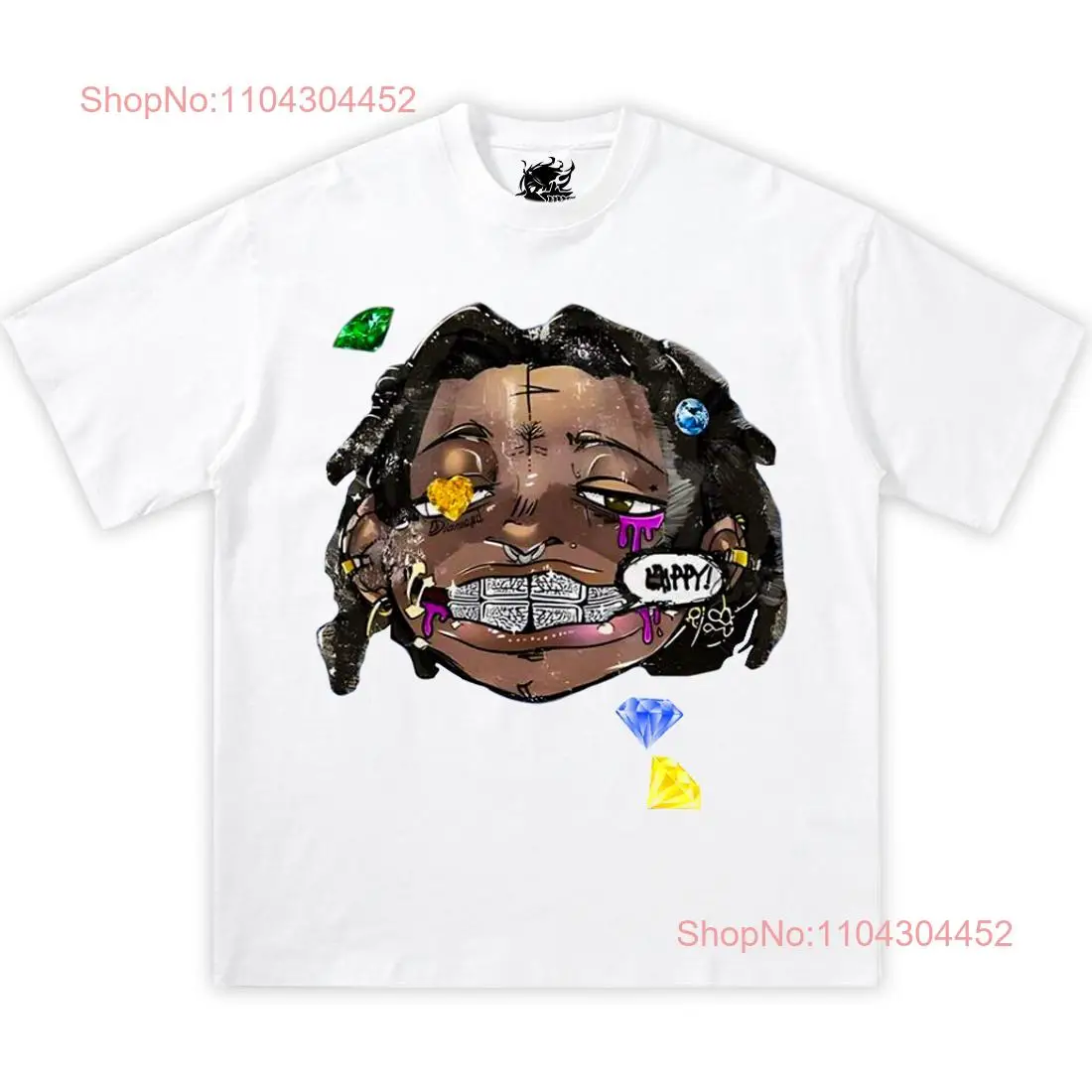 GEMS GRILLZ RAPPER aura Chain Garment Dyed Boxy Ultra Cotton Streetwear T Shirt Y2K fashion Pills long or short sleeves