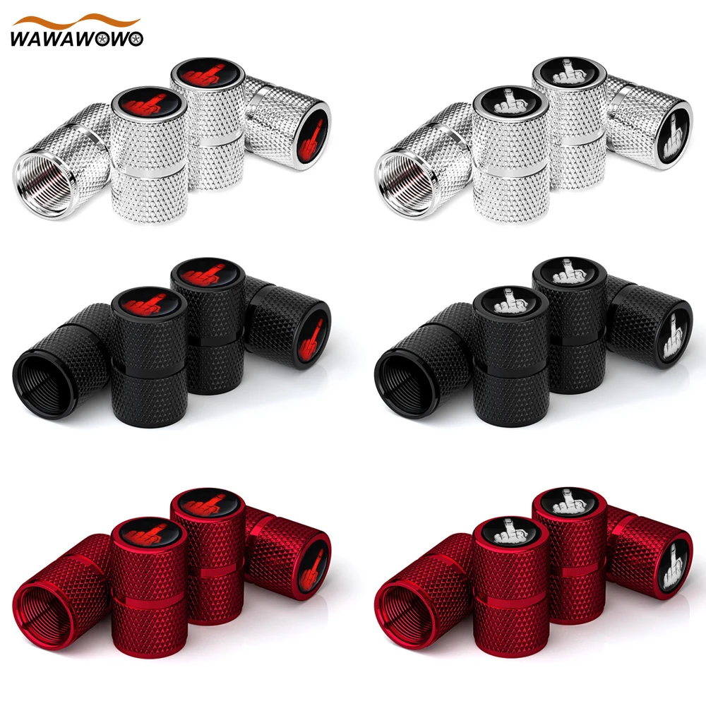 4Pcs Aluminum Tire Valve Caps with Middle Finger Shape Stem Covers for Cars, Trucks, Bikes, Motorcycles, Bicycles, Accessories