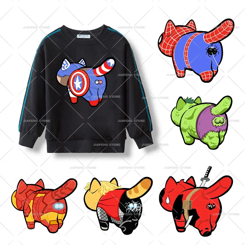

Disney The Avengers Cat Iron on Patches Spider Iron Man Heat Transfers For Kids Clothes Garment Stickers Iion on Vinyl Print DIY