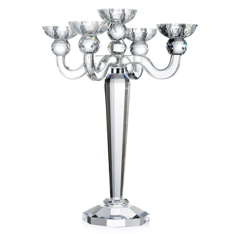 

Five Branches K9 Crystal Candlestick Clear Champagne For Home Tabletop Wedding Party Decoration Luxury Handmade Items
