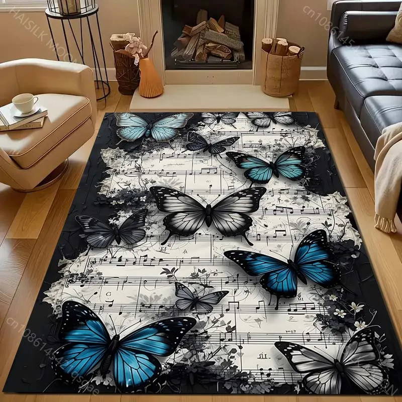 

Multiple sizes Butterflies sheet music flowers Carpet for Living Room Bedroom Sofa Home Decor Rus Non-slip Floor Mat