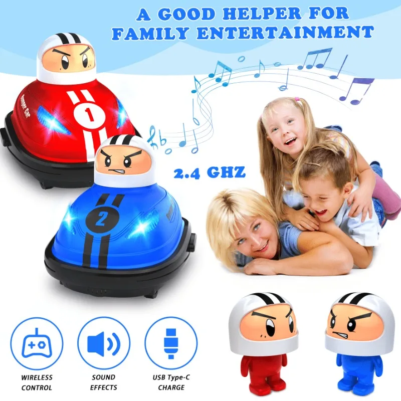 2 Player Mini Battle RC Bumper Cars, Remote Control Bumper Cars with Light, 2.4 Ghz Crash Ejecting Battle Game Toys for Children
