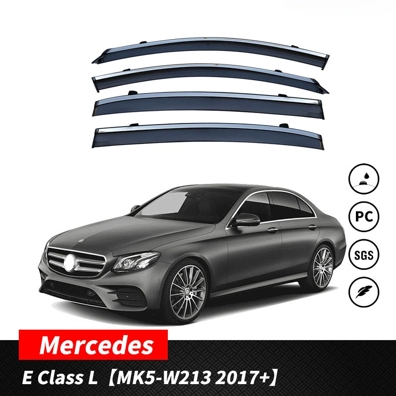 Fit For Mercedes E Class 10-16 W212 17-23 W213 Window Visor Awnings Shelters Sun Rain Wind Deflector Stainless Steel strip