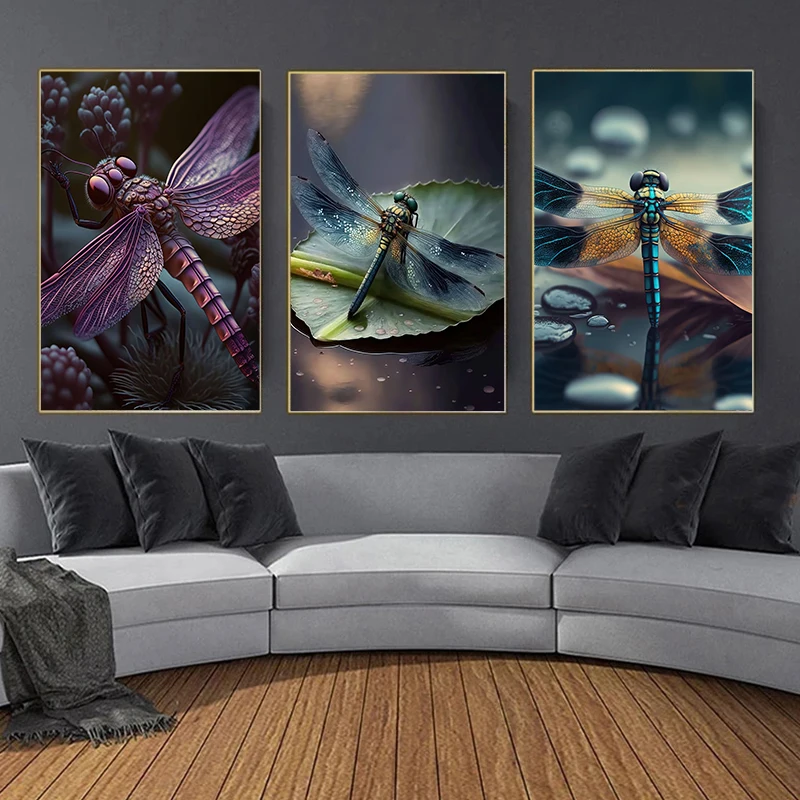 Cyberpunk Neon Dragonfly Canvas Poster Beautiful Insect Wall Art Pictures for Living Room Bedroom Bar Club Modern Home Decor