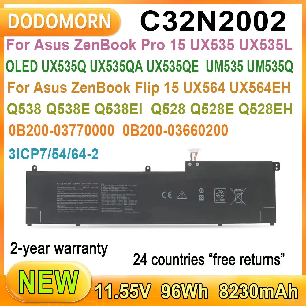 C32N2002 Laptop Battery For Asus ZenBook Pro 15 UX535 UX535Q  UM535,Flip 15 UX564 Q538 Q528 UX564 UX564EI-H2030T 3ICP7/54/64-2