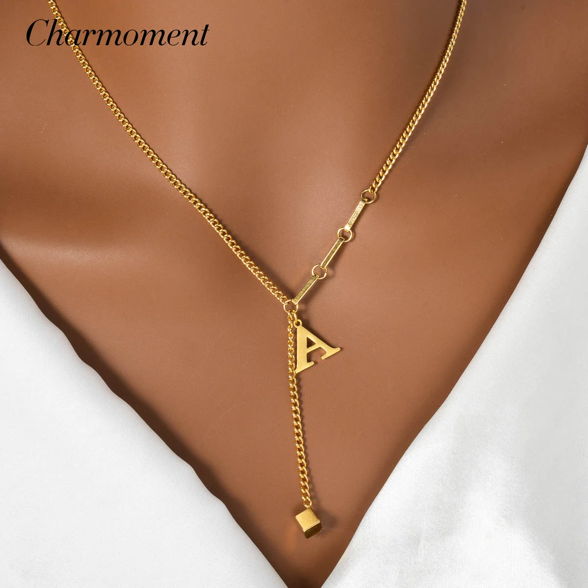 Luxury Letter Square Chain Necklace for Women Simple Metal English Pendant Long Choker Girl Party Hip Hop Jewelry Accessories