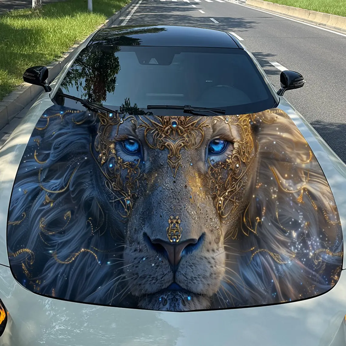 

Graceful Blue Lion Car Hood Stickers - Self-Adhesive, Waterproof and Durable Vinyl Wrap, Decorate And Protect Your Car - The Gif