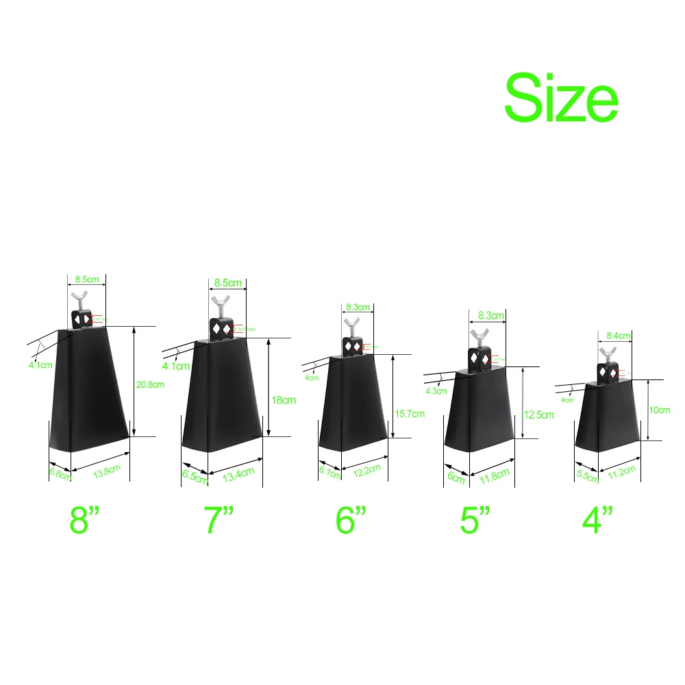 Cowbell High Quality 4/5/6/7/8 Inch Jazz Drum Cowbell Metal Steel Cattlebell Cow Bell Drums Percussion Instruments Accessories