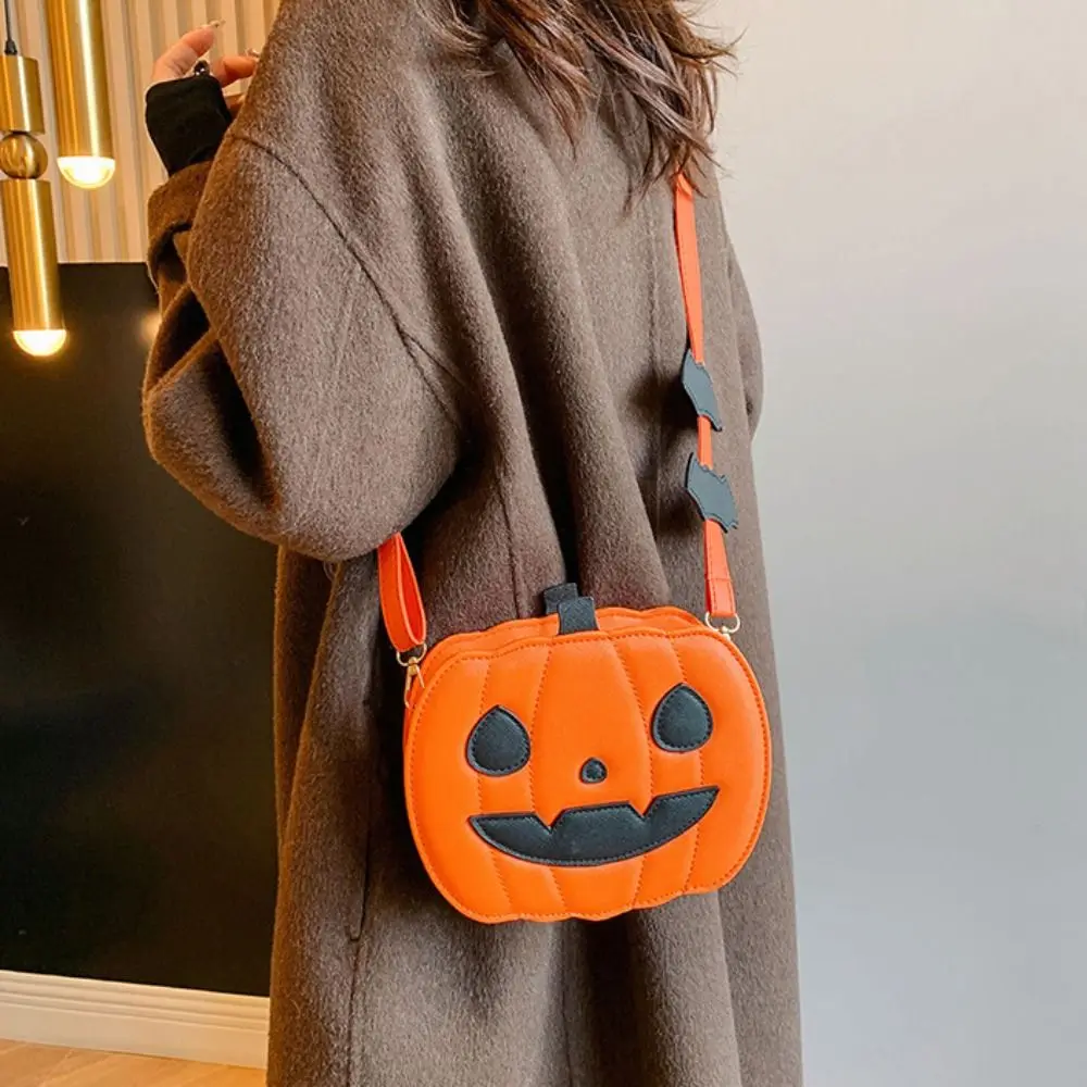 

Message Bag PU Leather Halloween Pumpkin Bag Funny Large Capacity Pumpkin Shoulder Bag Bat Square Crossbody Bag Party