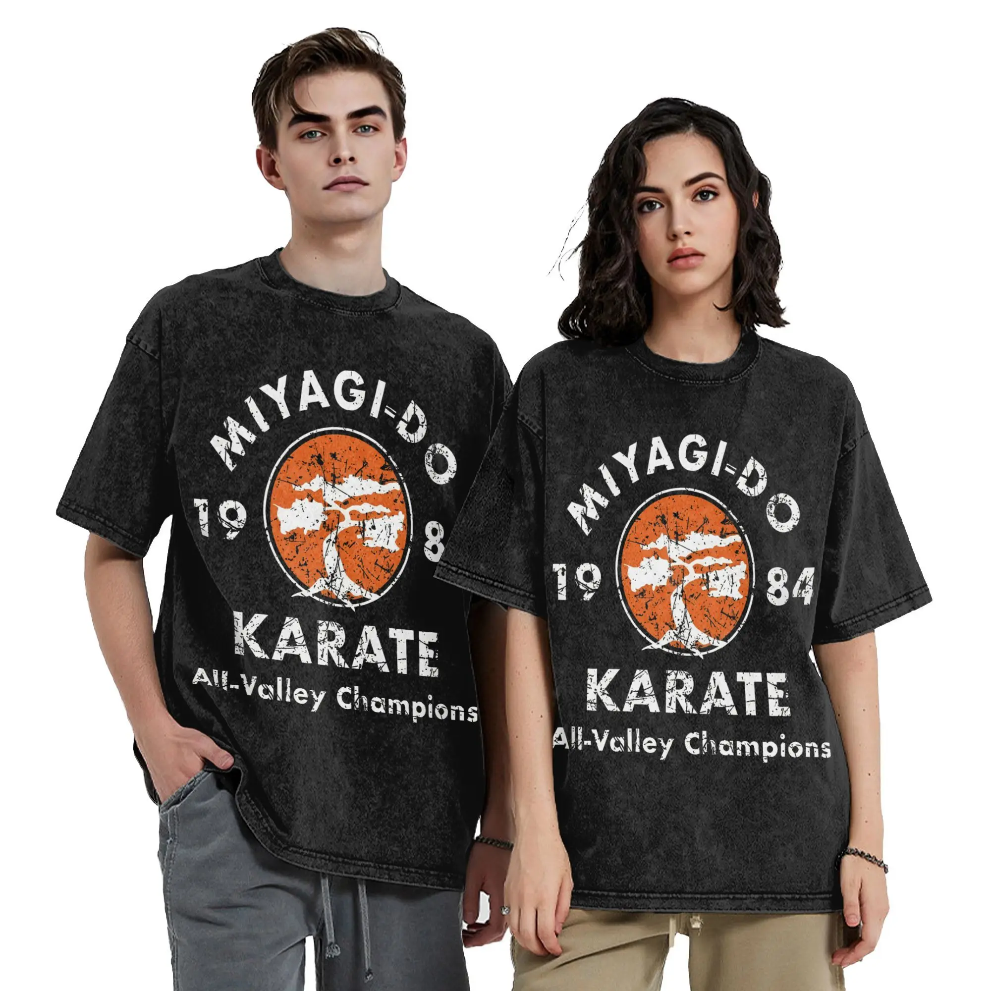 C-Cobra Kai Miyagi Do Karated Kid Cartoon Vintage Washed T Shirt Men Women Cotton Fun T-Shirts Crewneck Tees Clothes Gift Idea