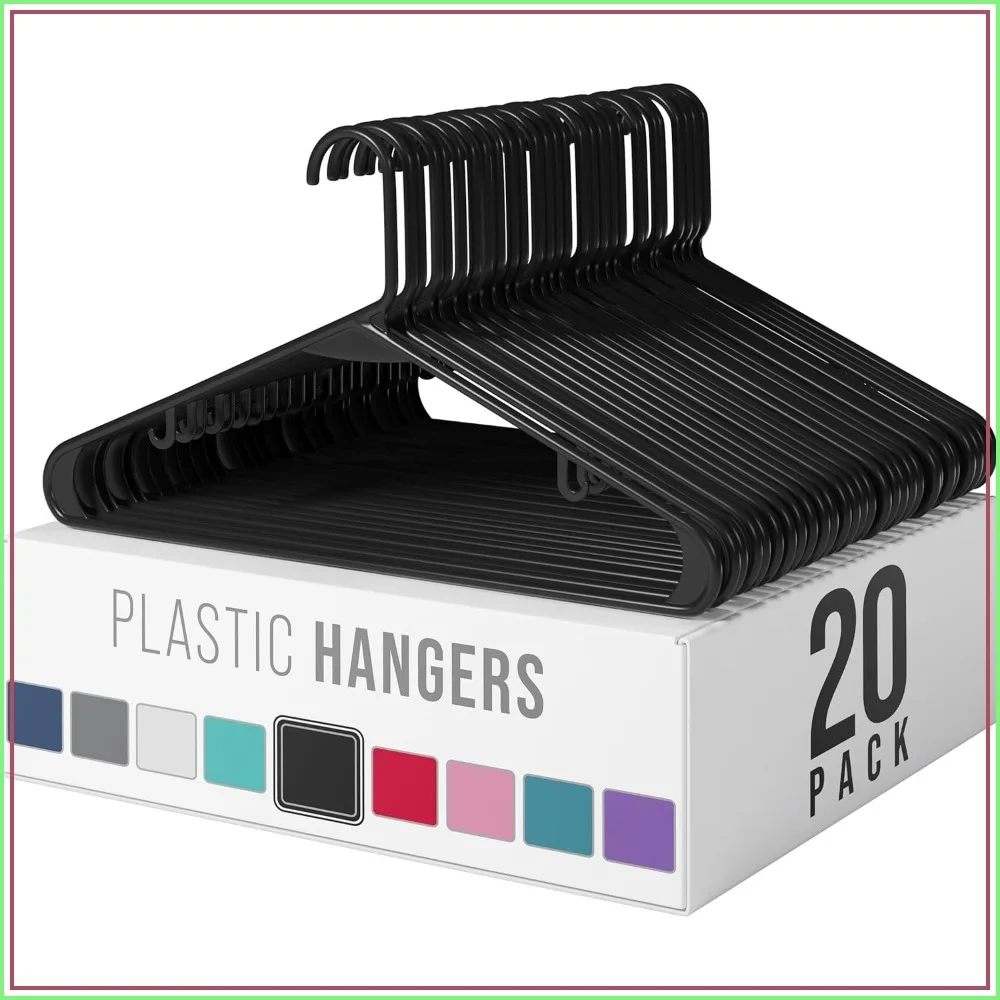 20 Pack Black Plastic Hangers - Durable Space Saving Coat Hangers for Closet