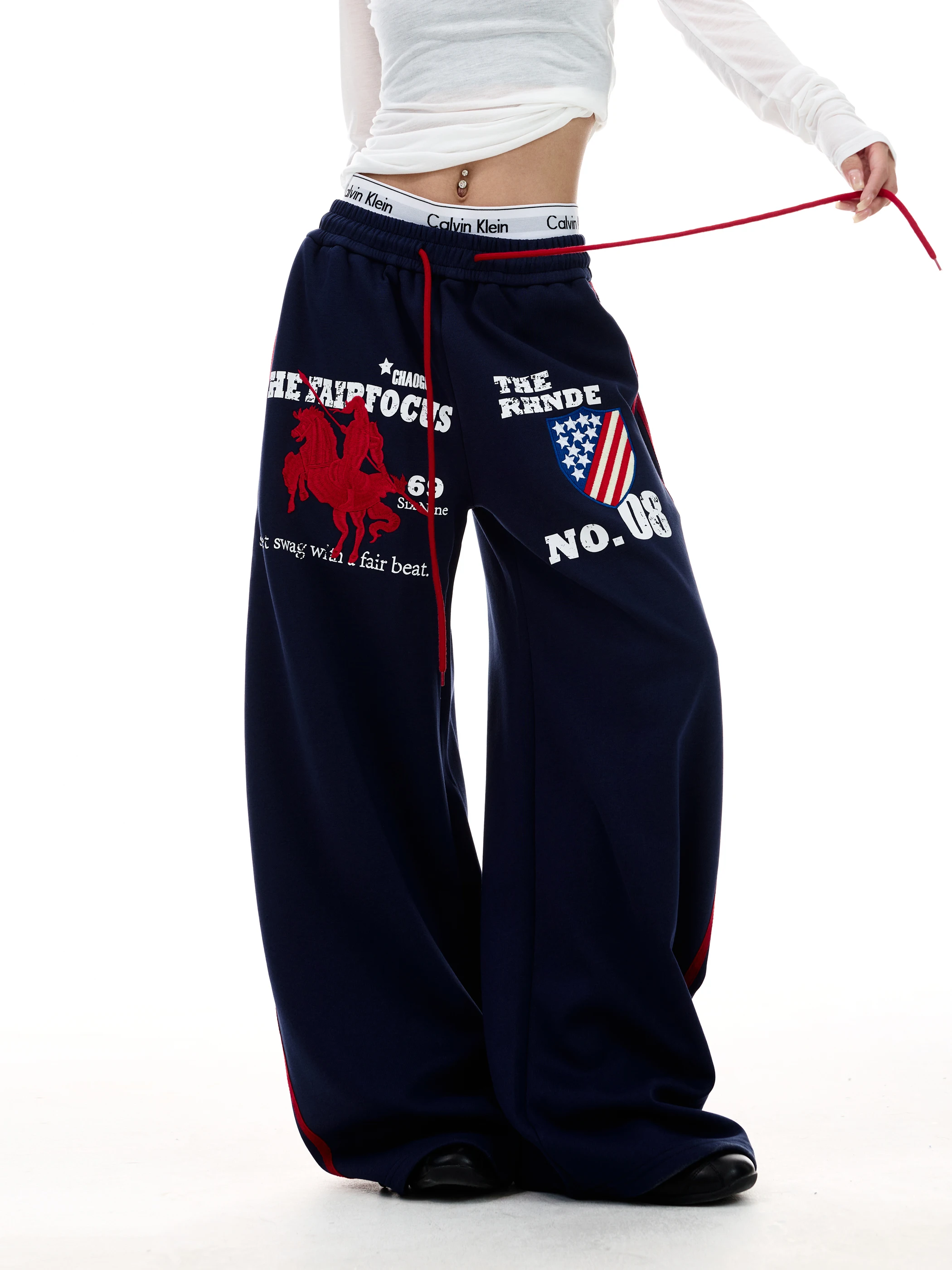 Yeboon American Style Embroidered Sporty Sweatpants Loose Long Casual Trousers for Men And Women Street Retro Dance Wide Leg ...