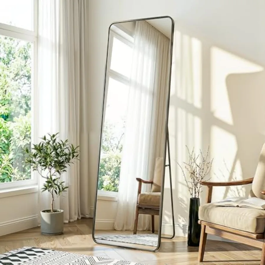 

Full Length Mirror for Bedroom, Living Room or Dressing Room: 56x15 Floor Standing Full Body Mirror with Rounded Corners, Tempe